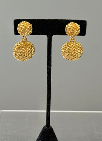 Gold Plated Beaded Disk Clip On Earrings