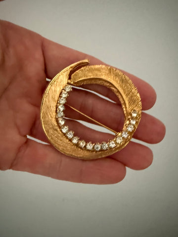 BSK Gold & Rhinestone Brooch