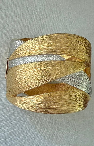 Kenneth Jay Lanrle Brushed Gold and Silver Clamper Bracelet