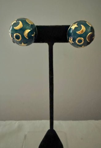 Kenneth Jay Lane Enamel Moon & Star Clip on Earrings