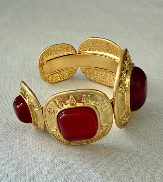 Chanel Red Gripoix Cuff Bracelet