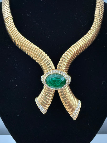 Omega Necklace with Green Glass Cabochon