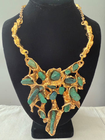 Erwin Pearl Polished Green Stone Brutalist Necklace