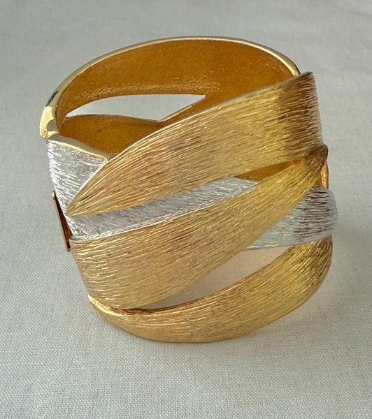 Kenneth Jay Lanrle Brushed Gold and Silver Clamper Bracelet