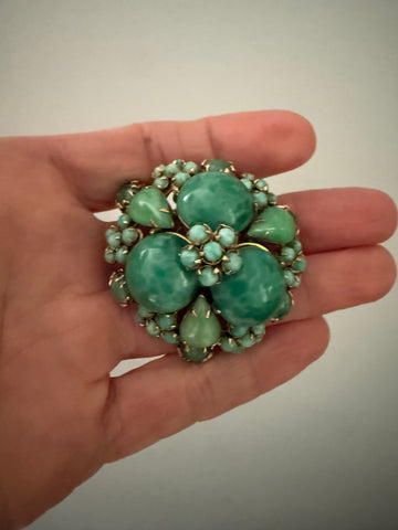 Schreiner New York Signed Green Brooch/ Pendant