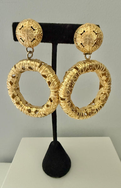 Monet Etruscan Large Clip On Door Knocker Earrings