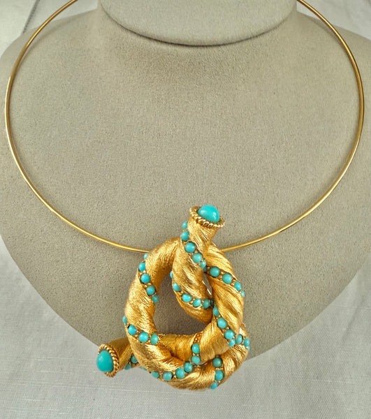 Jomaz Turquoise Knot Brooch on Choker Wire