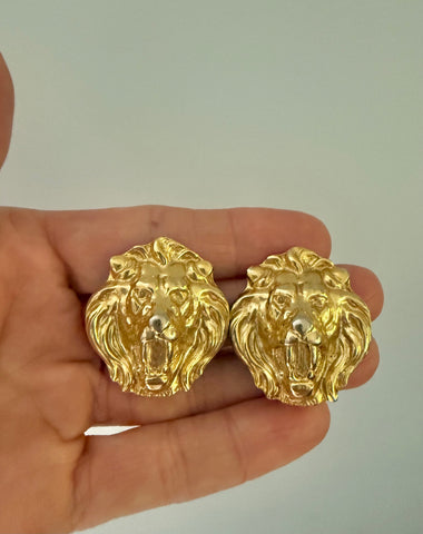 Gold Plated Lion Head Clip On Earrings