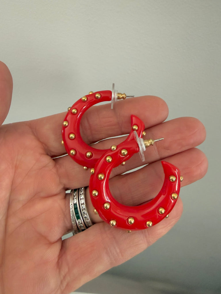Kenneth Jay Lane Red Stud Hoop Earrings