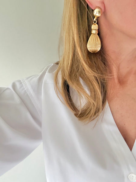 Fluted Gold Clip On Earrings