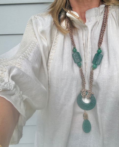 Carved Green Resin Statement Necklace