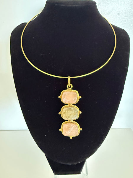 Pink Gemstone Necklace on Choker Wire