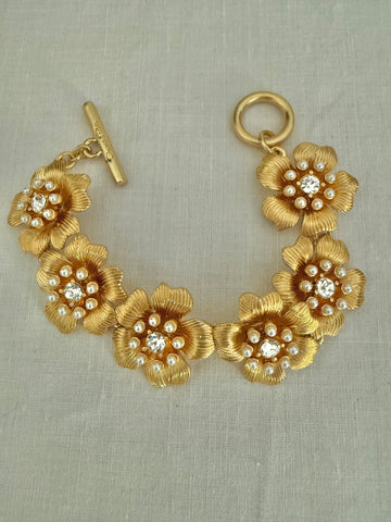 Oscar de la Renta Gold & Pearl Flower Bracelet