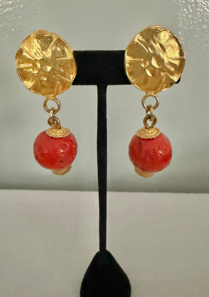 Philippe Ferrandis Red Dangle Clip On Earrings