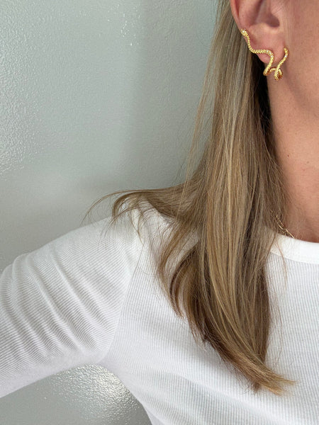 Gold Snake Post Earrings with Rhinestones