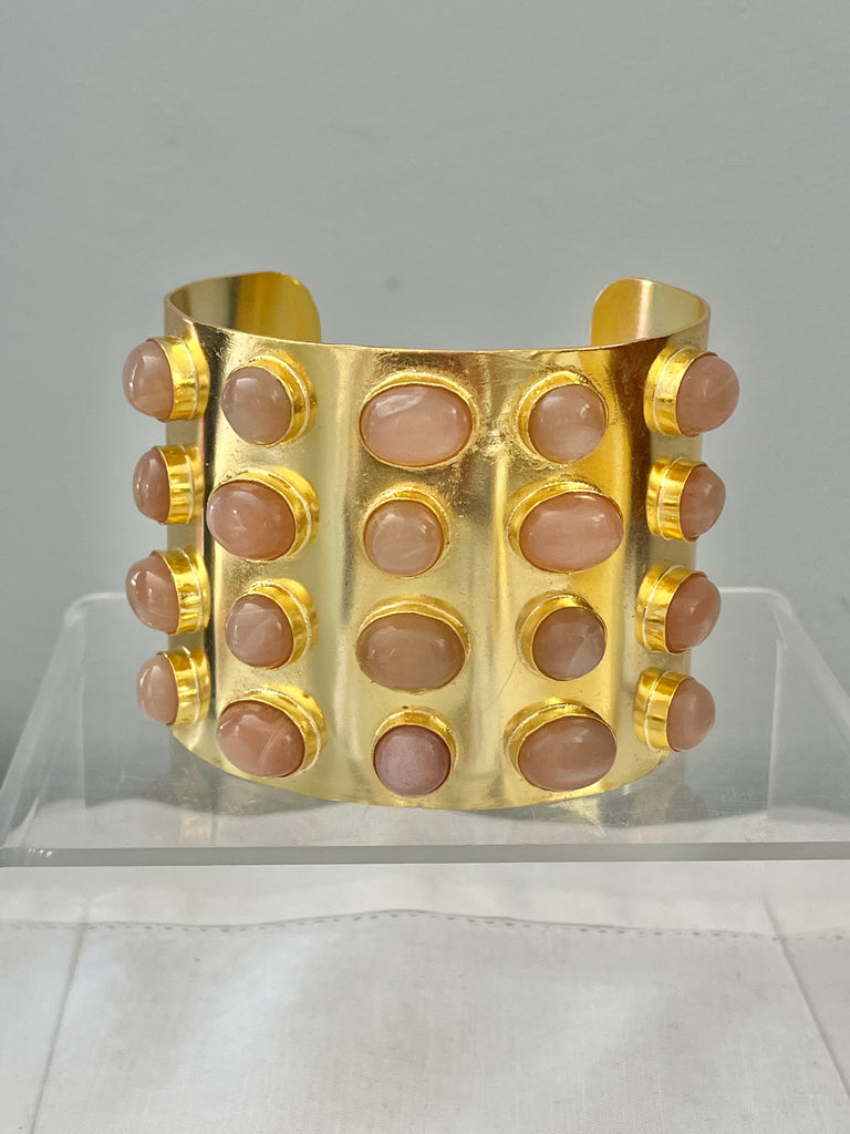 Wide Pink Cabochon Cuff Bracelet