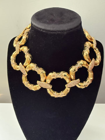 Contemporary Gold Link Choker with Rhinestone Detail