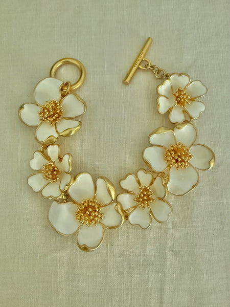 Oscar de la Renta White Enamel Flower Bracelet
