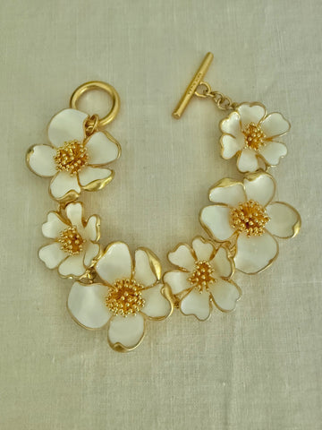 Oscar de la Renta White Enamel Flower Bracelet
