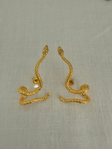 Gold Snake Post Earrings with Rhinestones