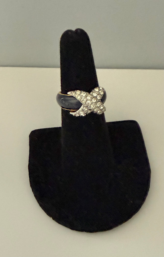 Deep Navy Enamel Pavé X Ring Size 6