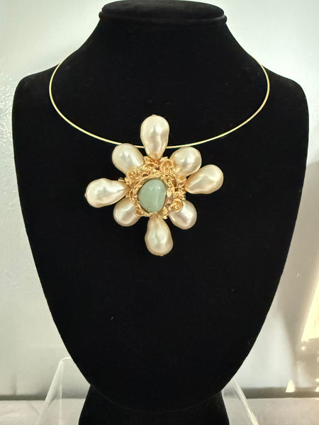 St John Pearl & Green Cabochon Brooch/Pendant