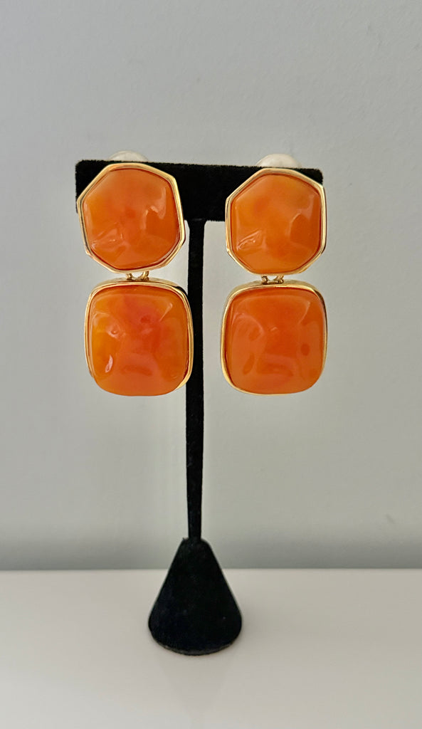 Kenneth Jay Lane Amber Lucite Clip On Earrings