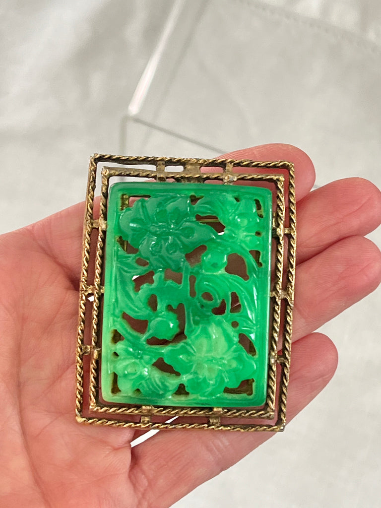 Carved Green Brooch/ Pendant