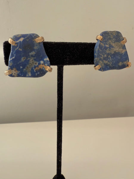 Polished Lapis Clip On Earrings