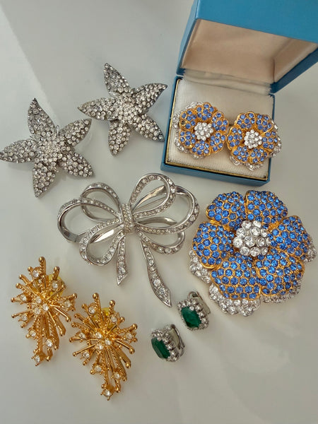 JBK Large Rhinestone Flower Brooch