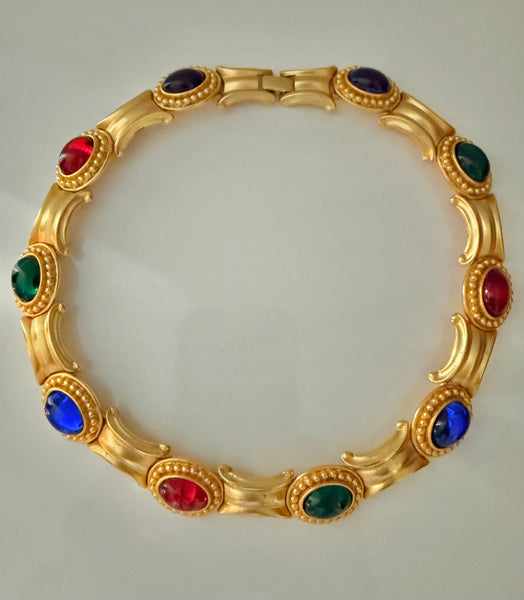 Napier Matte Gold Glass Cabochon Collar Necklace