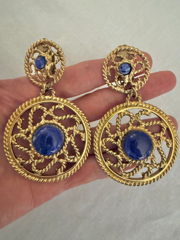 Lapis Dangle Clip On Earrings