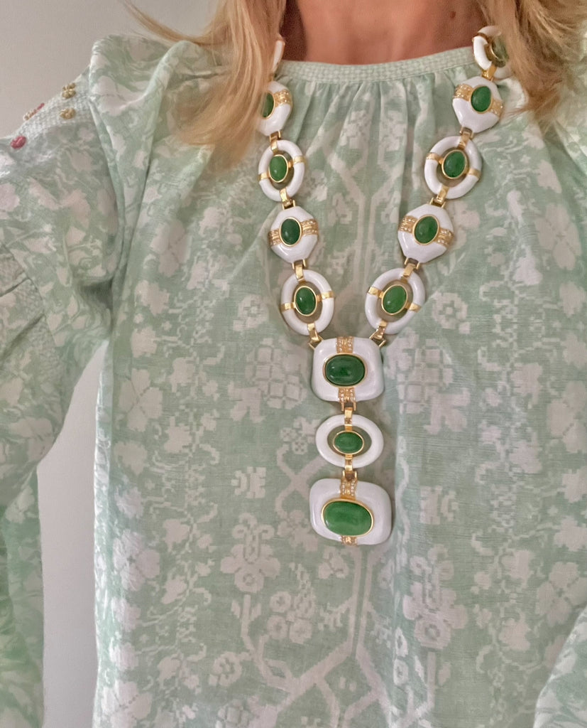 Genuine Jade & Enamel Necklace