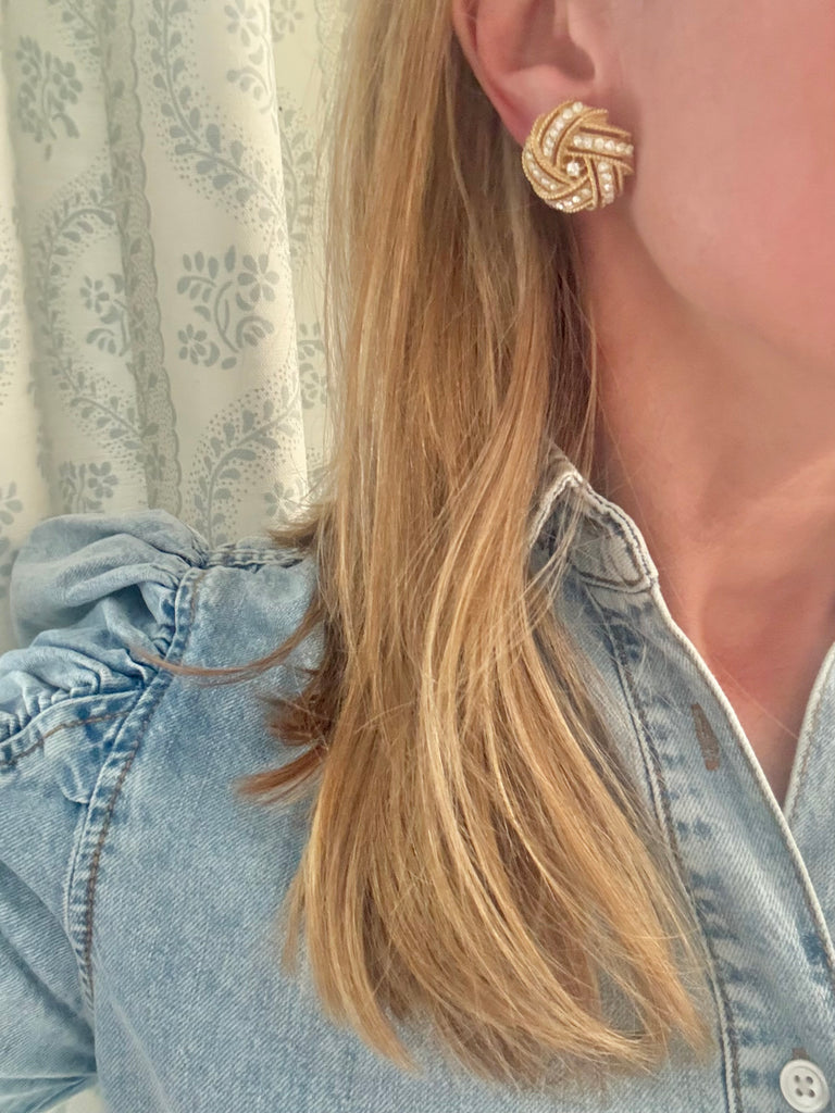 Trifari Rhinestone Clip On Earrings