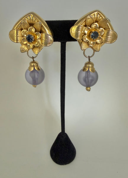 Flower & Amethyst Clip On Earrings