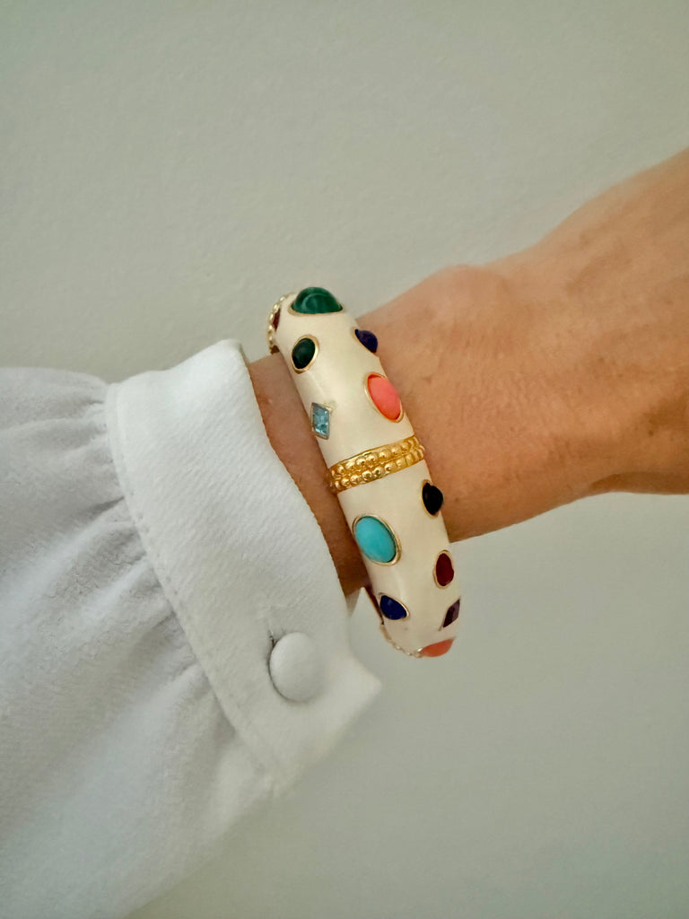 Kenneth Jay Lane Cream Enamel & Cabochon Bracelet