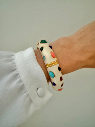 Kenneth Jay Lane Cream Enamel & Cabochon Bracelet