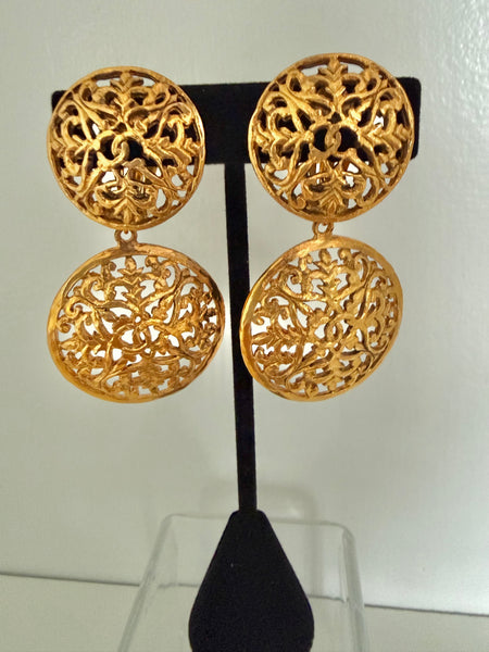 Chanel Filigree CC Dangle Clip On Earrings