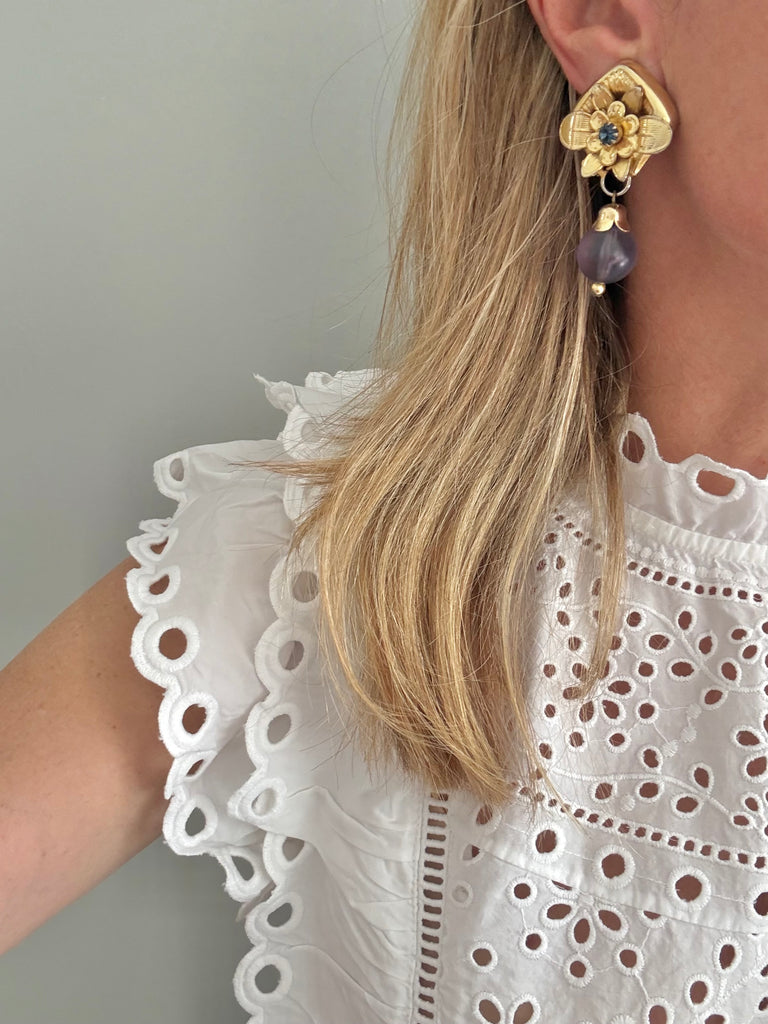 Flower & Amethyst Clip On Earrings