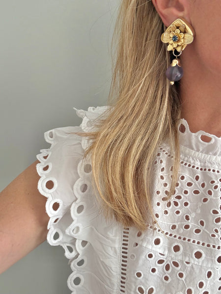 Flower & Amethyst Clip On Earrings
