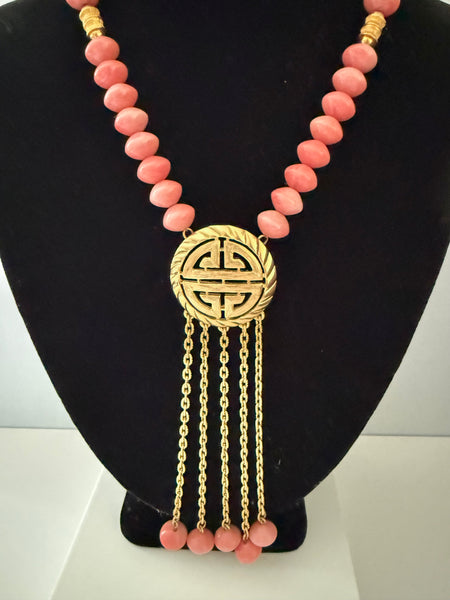Lucite Coral Tassel Necklace