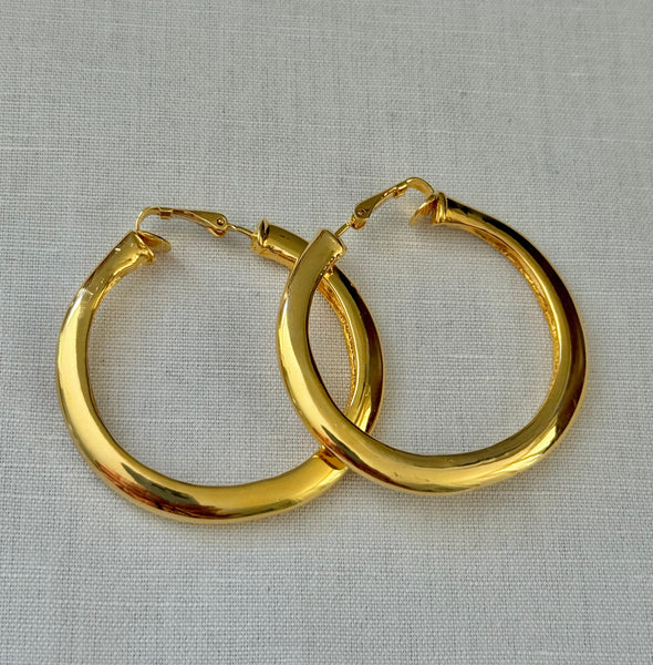 Kenneth Jay Lane Gold Plated Hoop Clip On Earrings