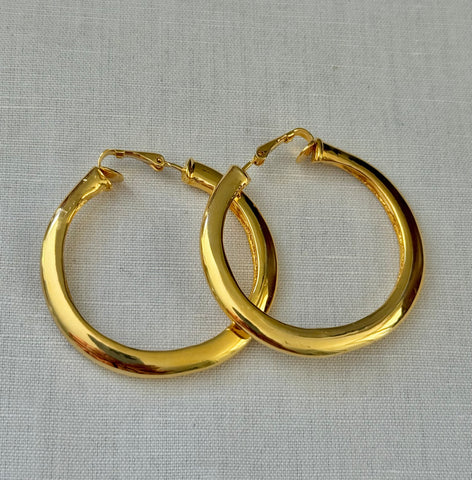 Kenneth Jay Lane Gold Plated Hoop Clip On Earrings