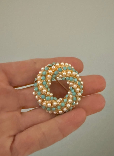 Kramer Turquoise & Pearl Brooch