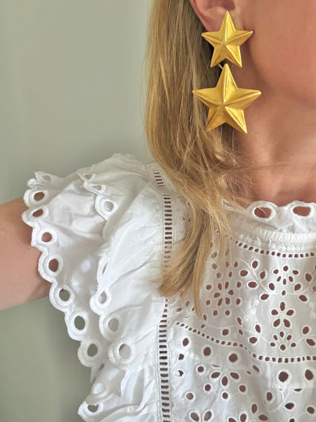 Large Gold Plated Star Dangle Clip On Earrings