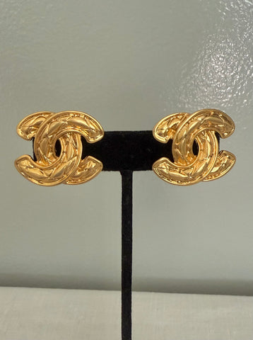 Chanel Classic Quilted Logo Clip On Earrings