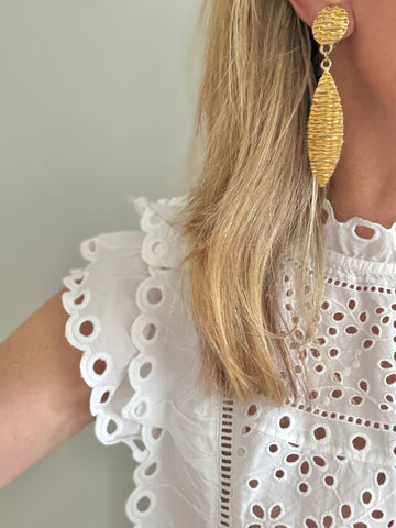 Ribbed Gold Clip On Dangle Earrings