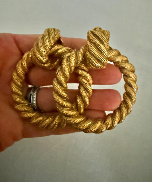 Chanel XL Twisted Door Knocker Hoop Earrings