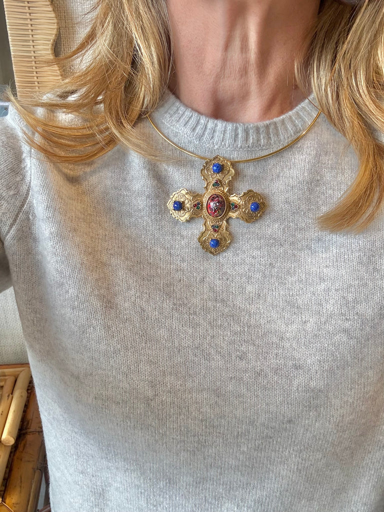 Reserved: Custom Listing Acessocraft Maltese Cross and Brutalist Pendant Necklace