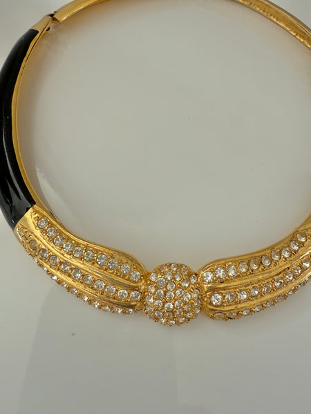 Rhinestone & Black Enamel Collar Necklace